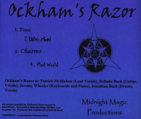 CD tray card and inlay for the Ockham's Razor debut album