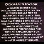 Back of the black Ockham's Razor t-shirt showing the printed definition